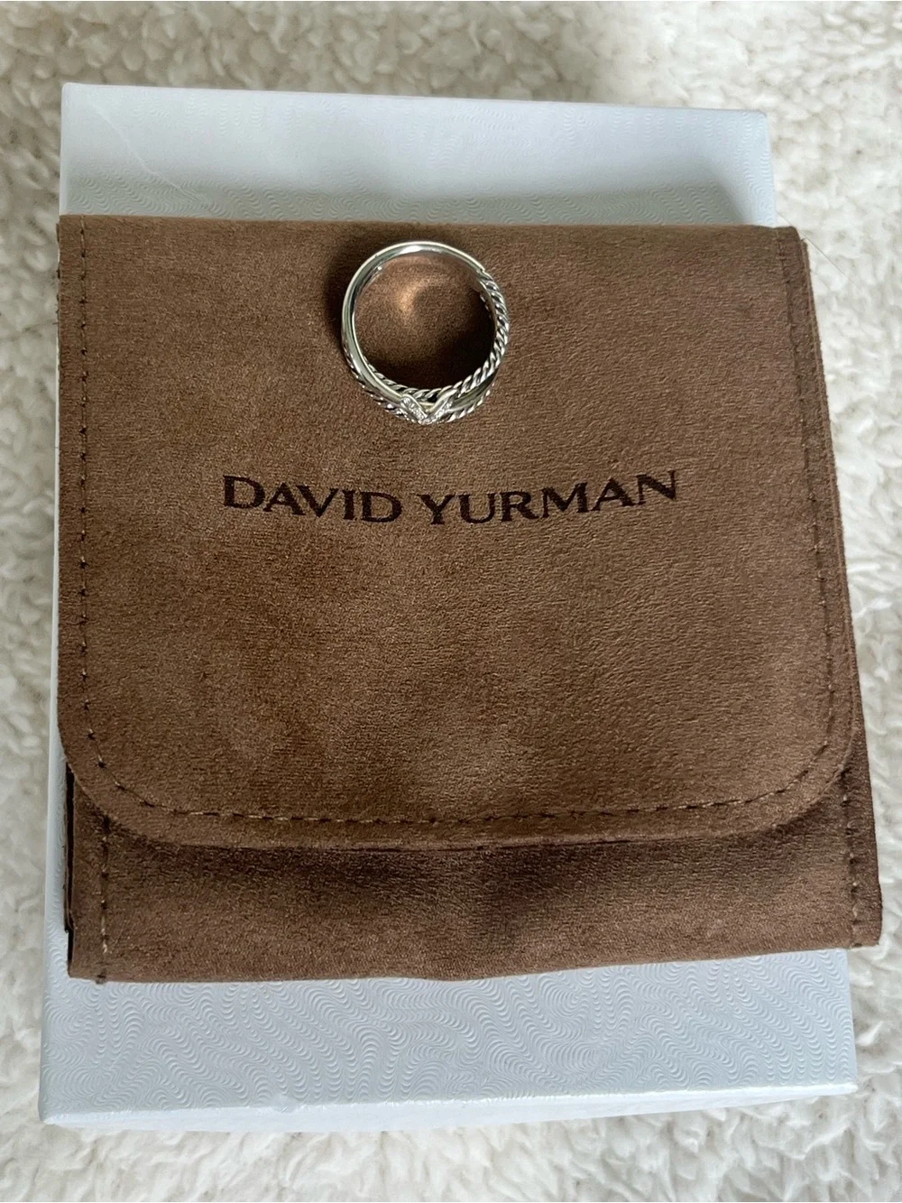 David Yurman Pavé Diamond Accent X Crossover Silver Knot Band Ring 7